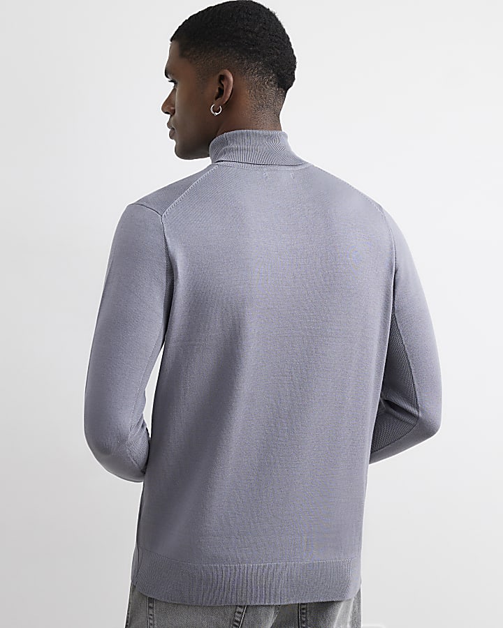 Grey Slim Fit Roll Neck Jumper