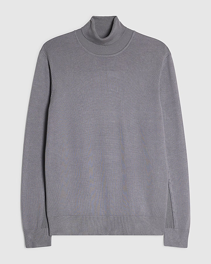 Grey Slim Fit Roll Neck Jumper