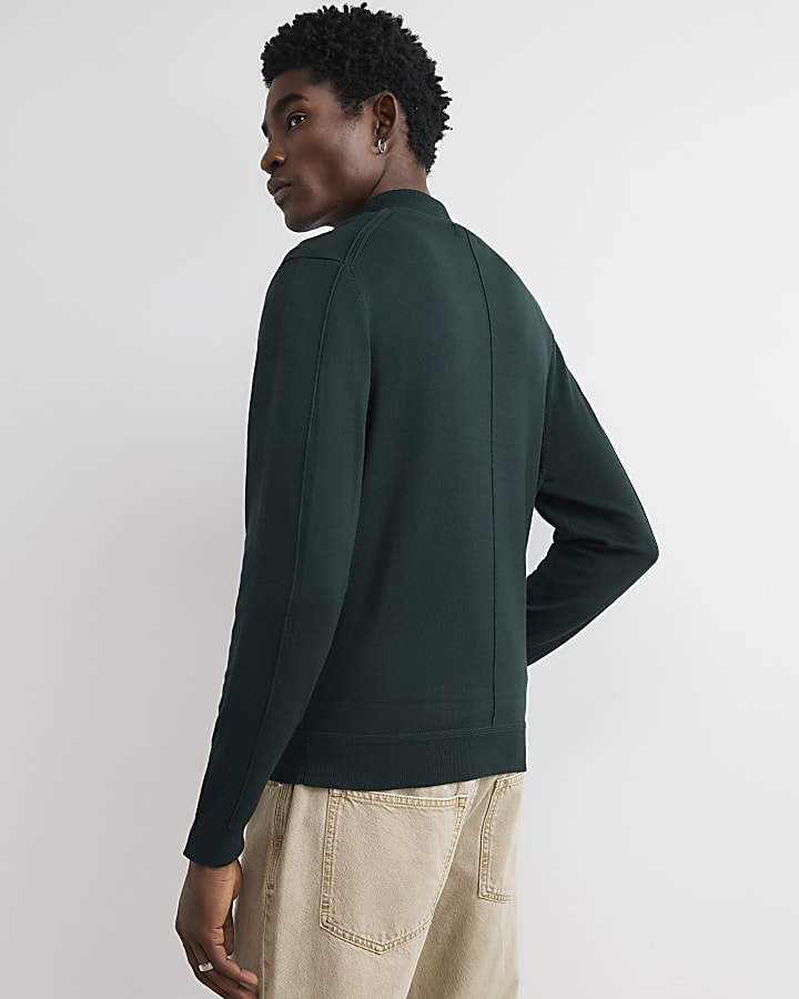 Green Slim Fit Half Zip Jumper