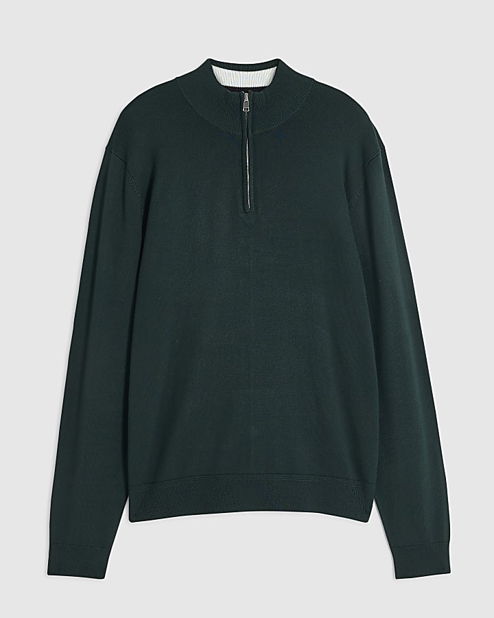 Green Slim Fit Half Zip Jumper