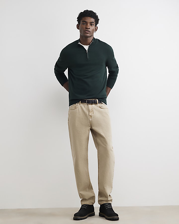 Green Slim Fit Half Zip Jumper
