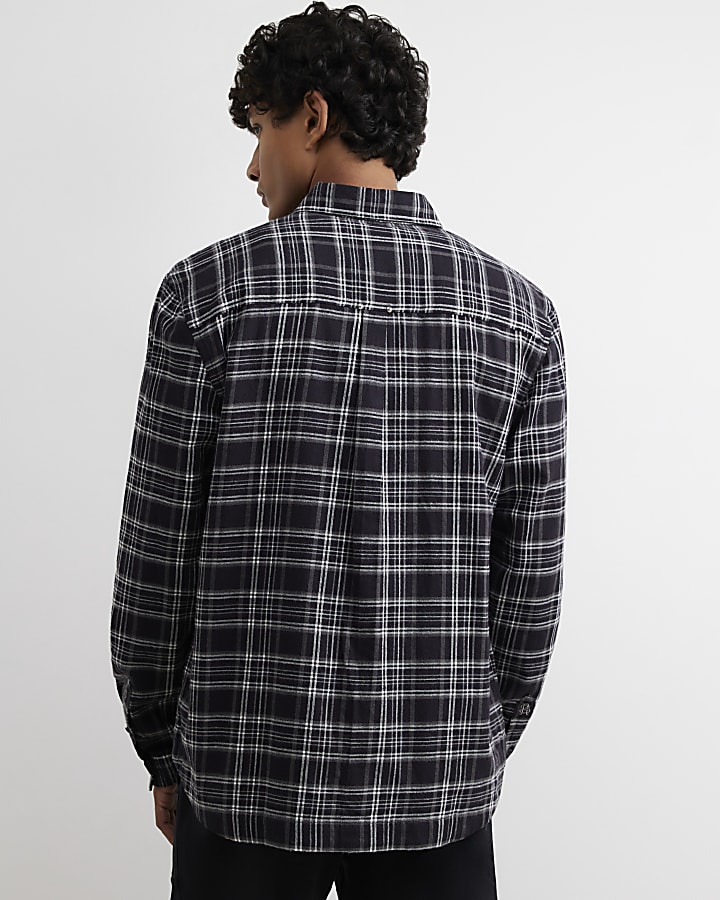 Black Regular Fit Cotton Check Shirt