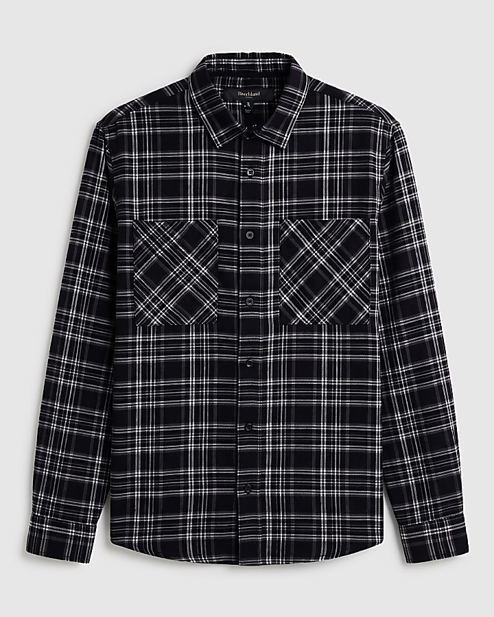 Black Regular Fit Cotton Check Shirt