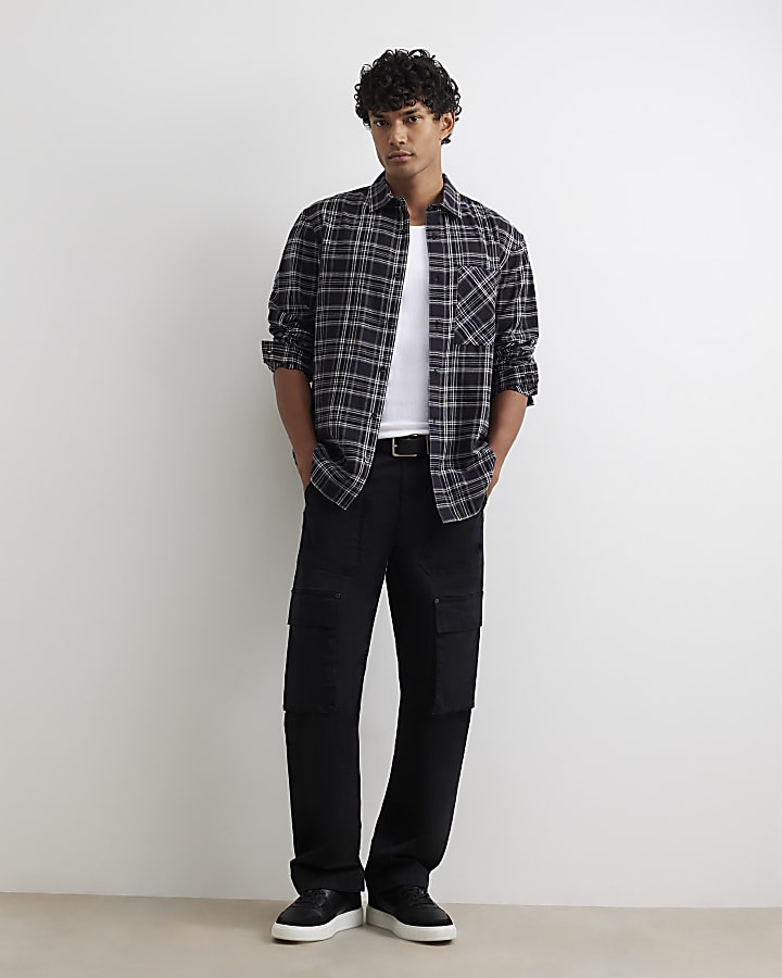 Black Regular Fit Cotton Check Shirt