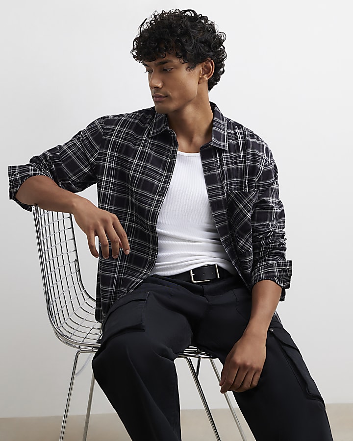 Black Regular Fit Cotton Check Shirt