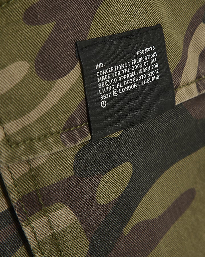 Khaki Regular Fit Camo Print Cargo Trousers