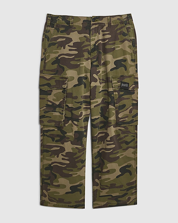 Khaki Regular Fit Camo Print Cargo Trousers