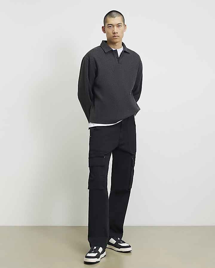 Black Loose Fit Cotton Cargo Trousers