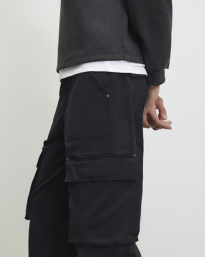 Black Loose Fit Cotton Cargo Trousers