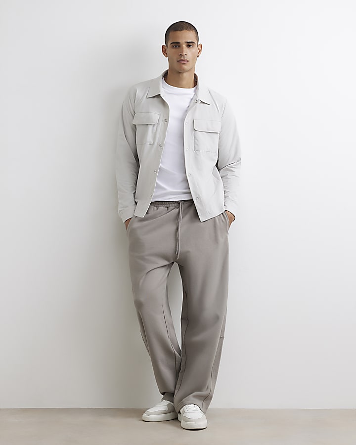 Ecru Muscle Fit Funnel Neck Cotton Shacket