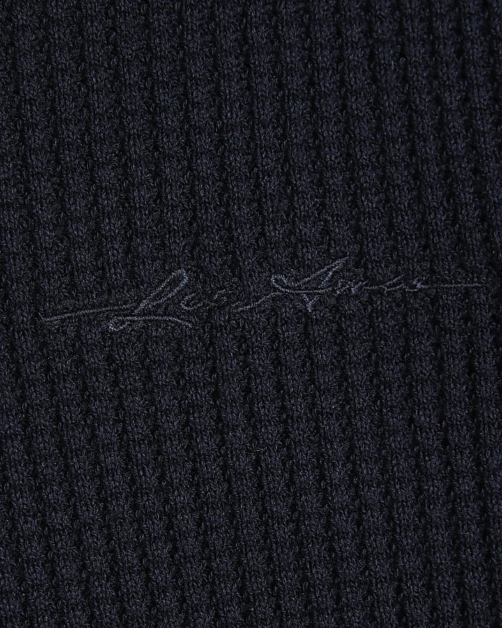 Navy Slim Fit Cotton Blend Waffle Jumper