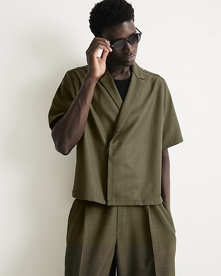 Khaki RI Studio Short Sleeve Wrap Blazer