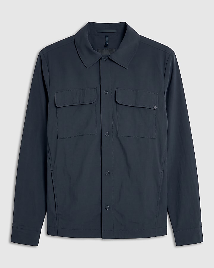 Blue Muscle Fit Funnel Neck Shacket