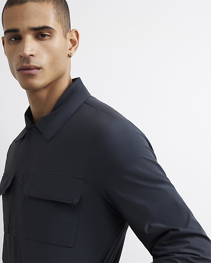 Blue Muscle Fit Funnel Neck Shacket