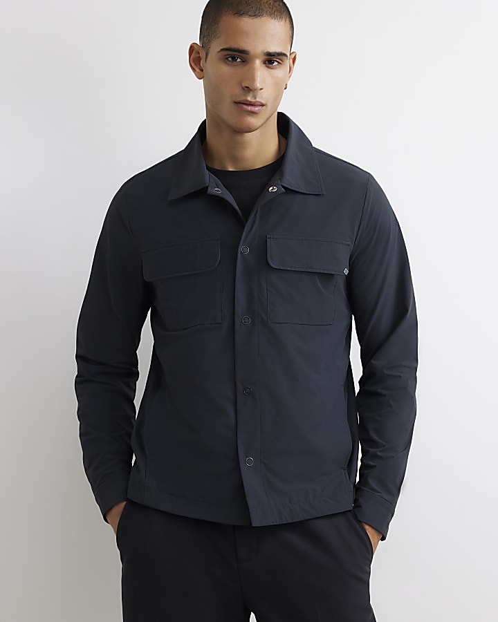 Blue Muscle Fit Funnel Neck Shacket