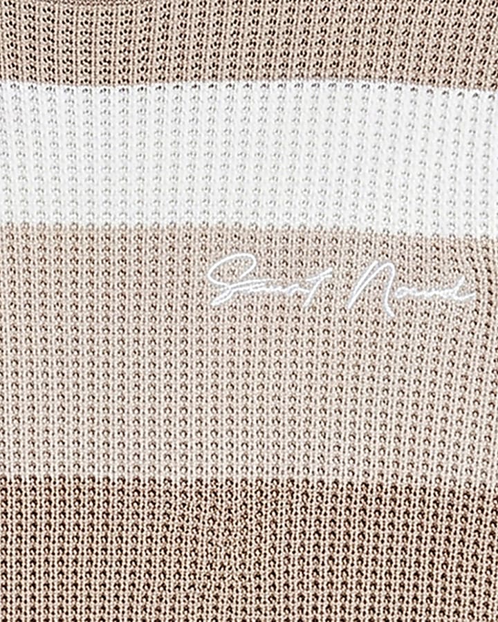 Beige Knitted Stripe Cotton Blend Jumper