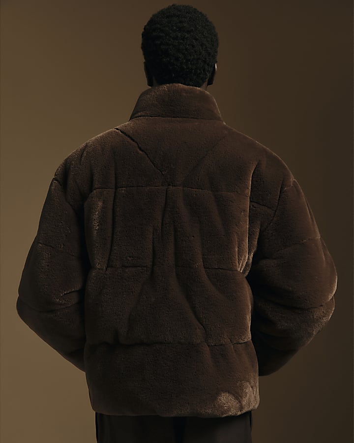 Brown Faux Fur Padded Puffa Jacket