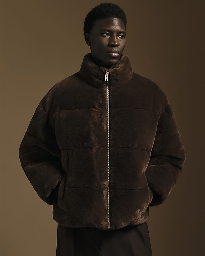 Brown Faux Fur Padded Puffa Jacket