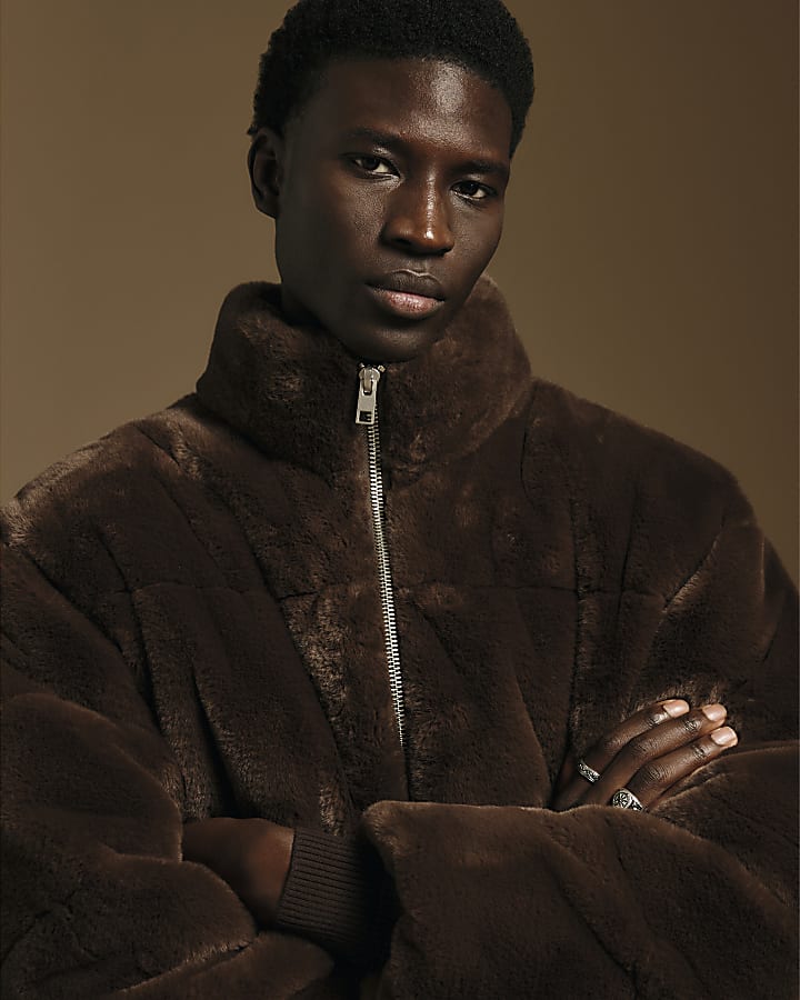 Brown Faux Fur Padded Puffa Jacket