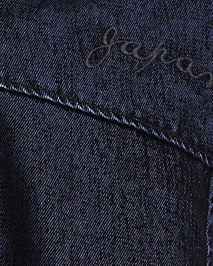Navy Velvet Hooded Embroidered Jacket