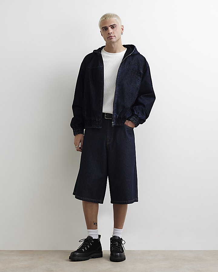 Navy Velvet Hooded Embroidered Jacket