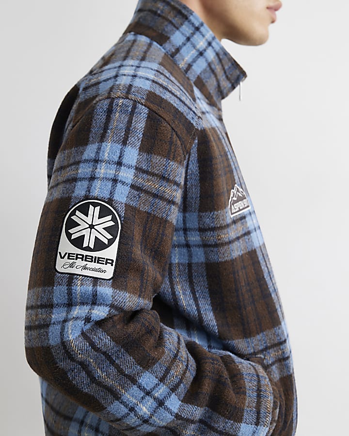 Blue Check Ski Badged Funnel Neck Jacket