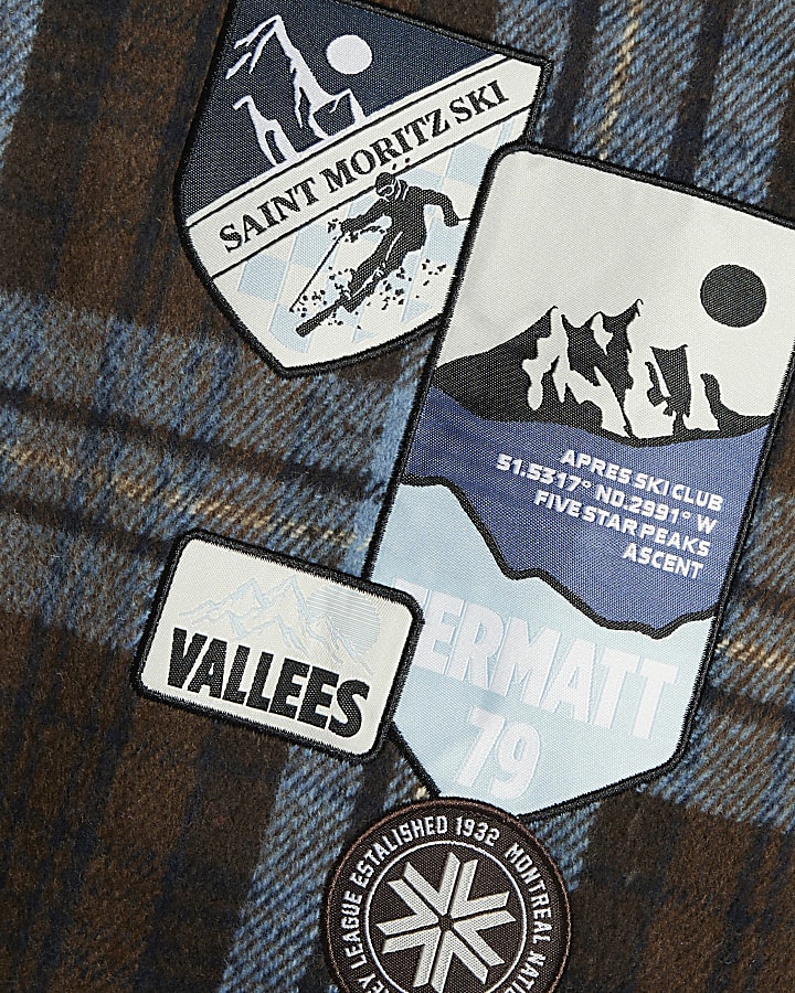 Blue Check Ski Badged Funnel Neck Jacket
