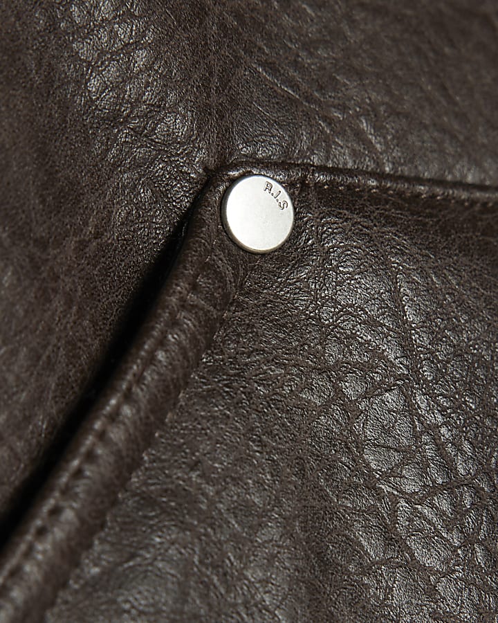 Brown Borg Lined Faux Leather Hoodie