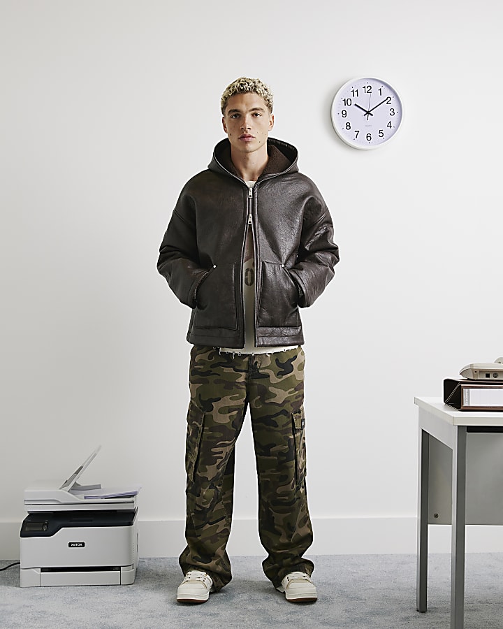 Brown Borg Lined Faux Leather Hoodie
