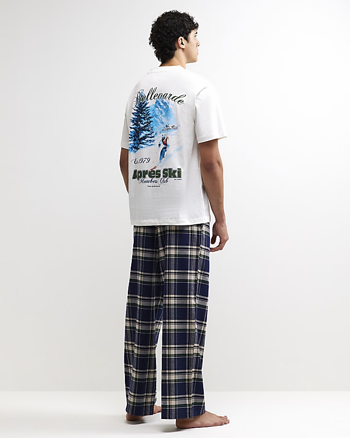 Navy Cotton Check Apres Ski Loungewear Set
