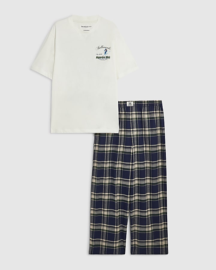 Navy Cotton Check Apres Ski Loungewear Set