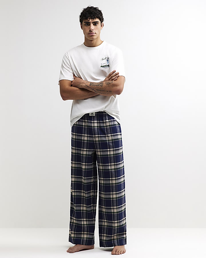 Navy Cotton Check Apres Ski Loungewear Set