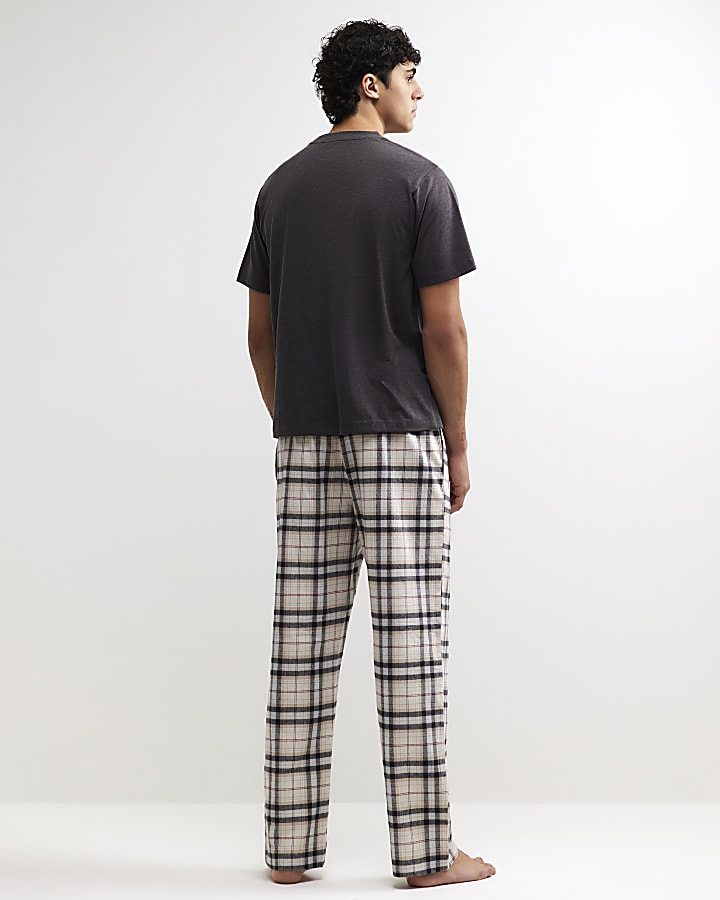 Grey Woven Check Loungewear Set