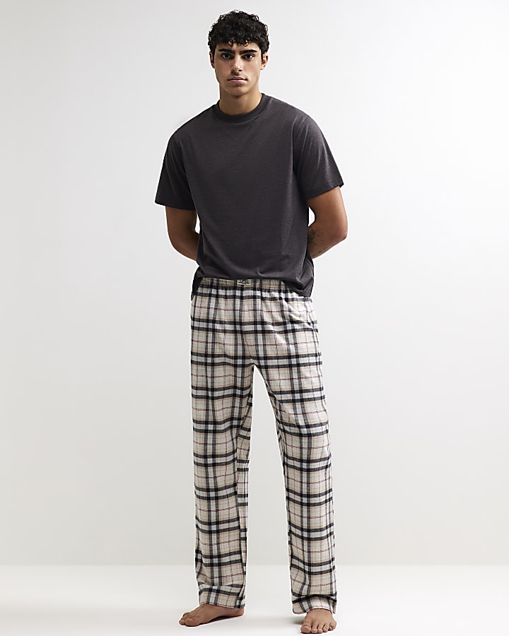 Grey Woven Check Loungewear Set