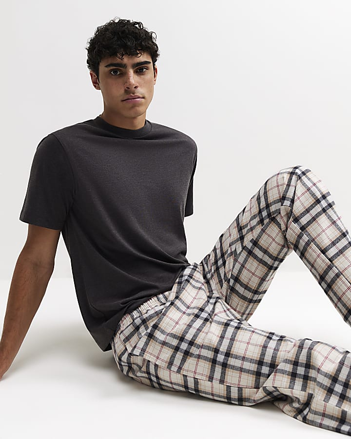 Grey Woven Check Loungewear Set