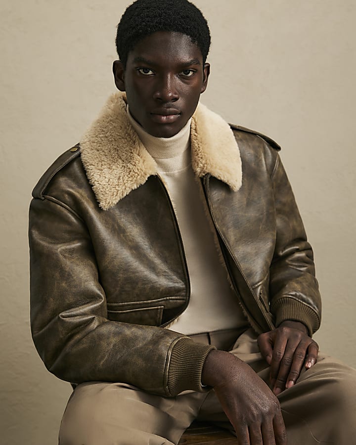 Brown Faux Leather Fur Lined Jacket
