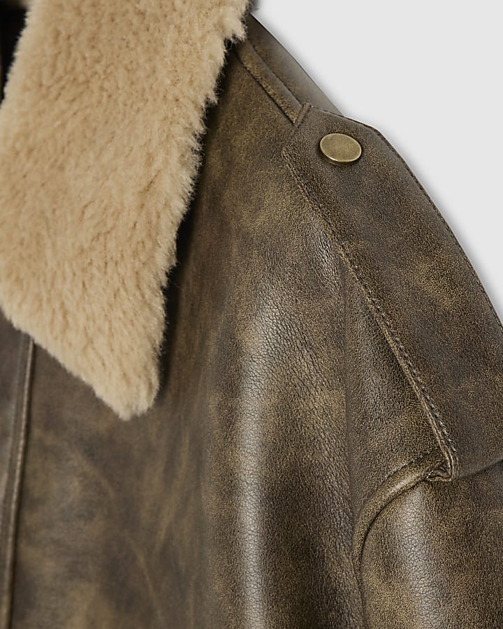 Brown Faux Leather Fur Lined Jacket