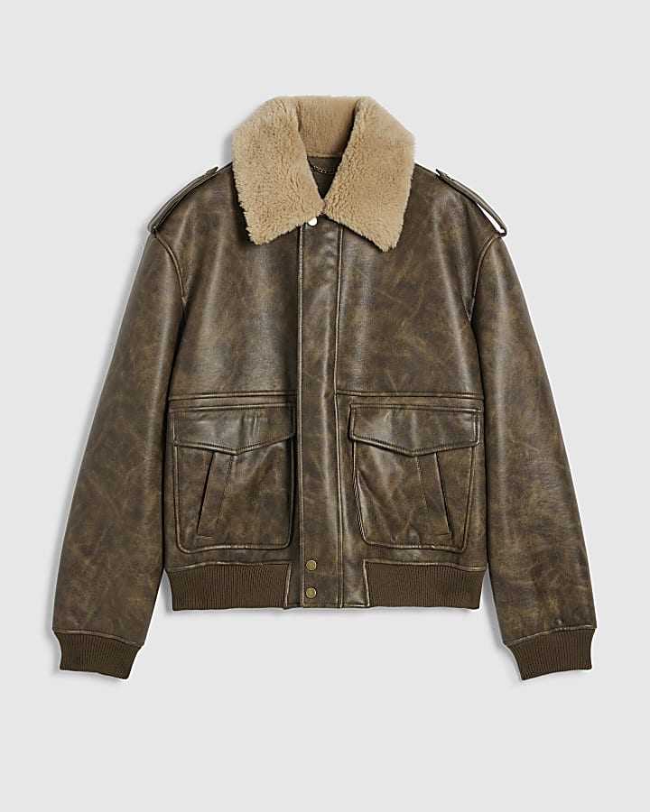 Brown Faux Leather Fur Lined Jacket