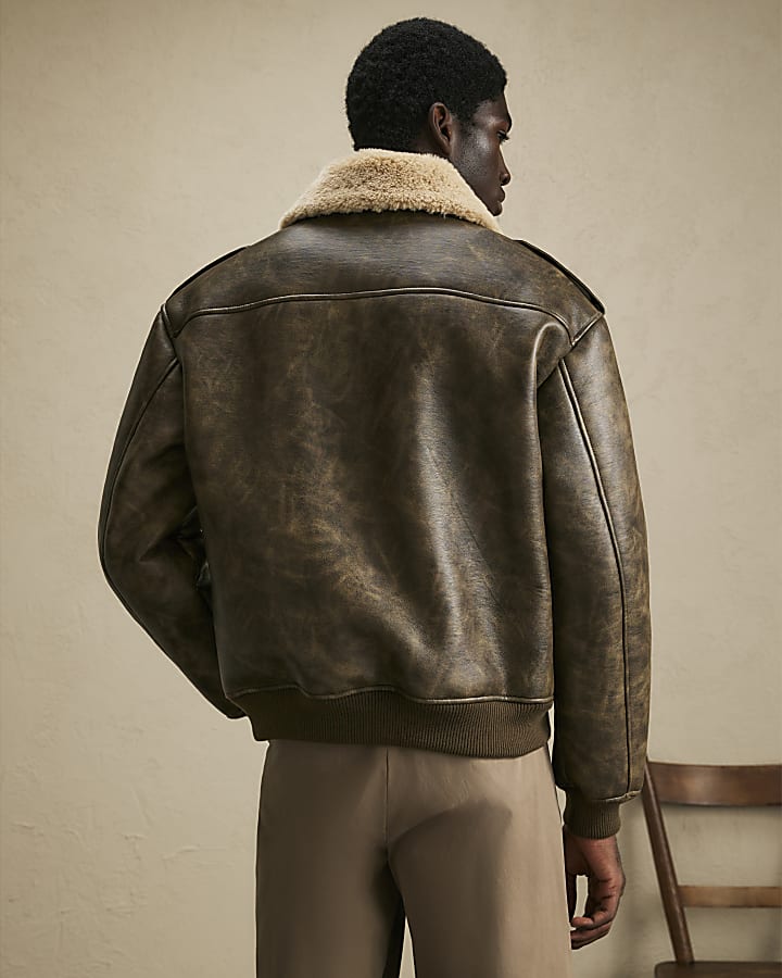 Brown Faux Leather Fur Lined Jacket