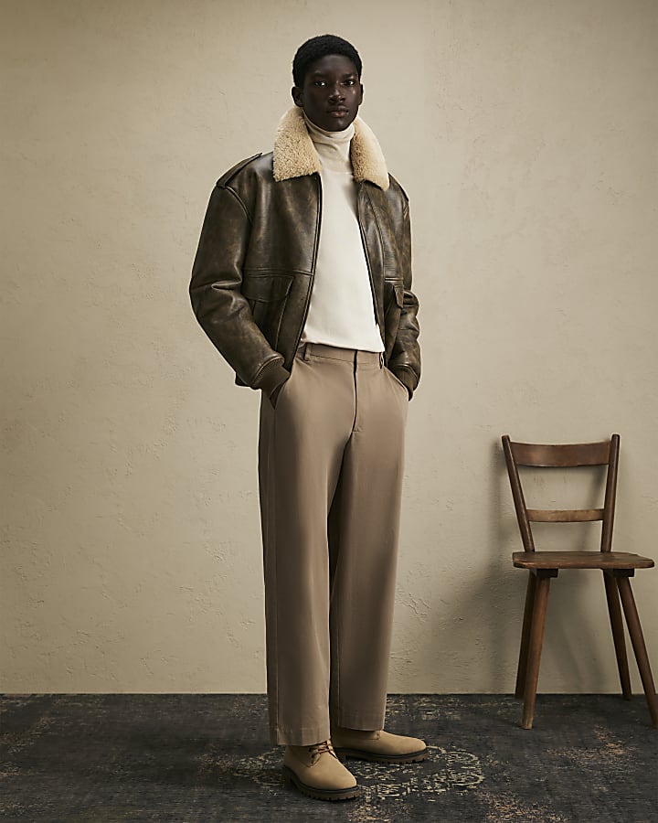 Brown Faux Leather Fur Lined Jacket
