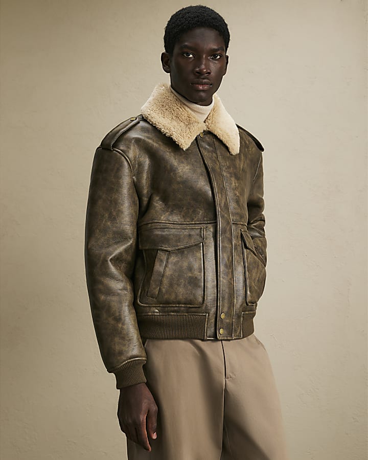 Brown Faux Leather Fur Lined Jacket