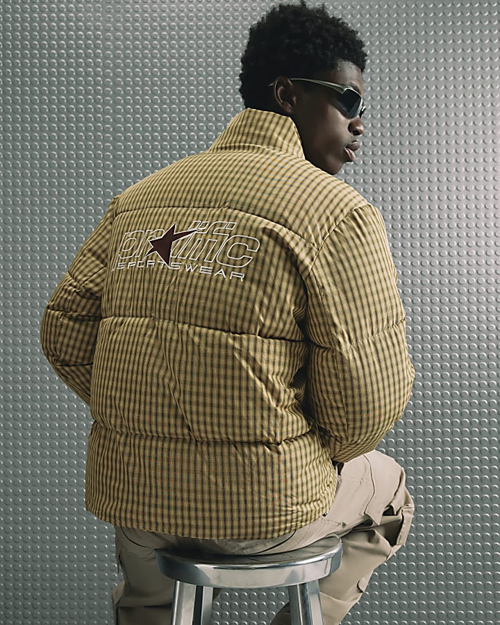 Brown Microcheck Puffer Jacket