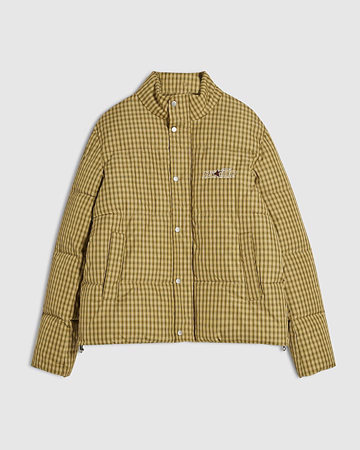 Brown Microcheck Puffer Jacket