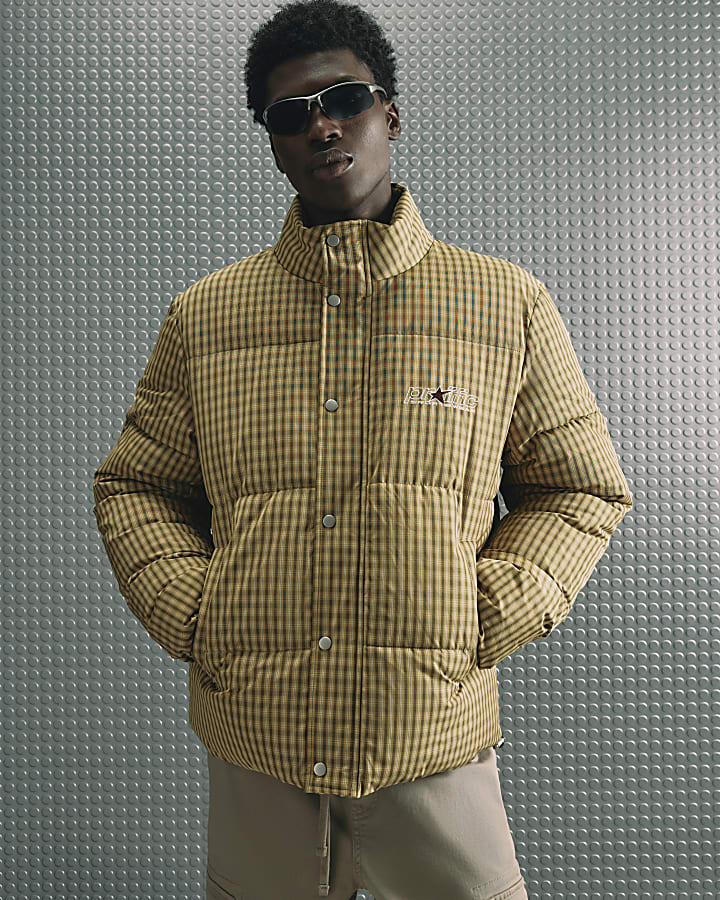Brown Microcheck Puffer Jacket