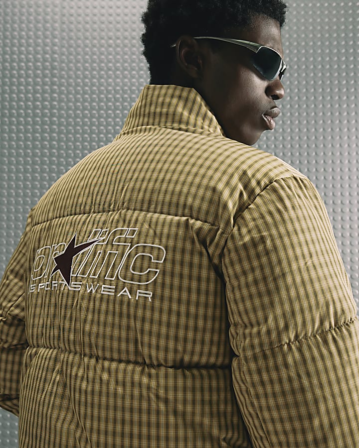 Brown Microcheck Puffer Jacket
