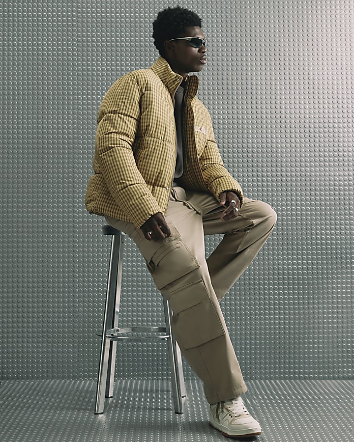 Brown Microcheck Puffer Jacket