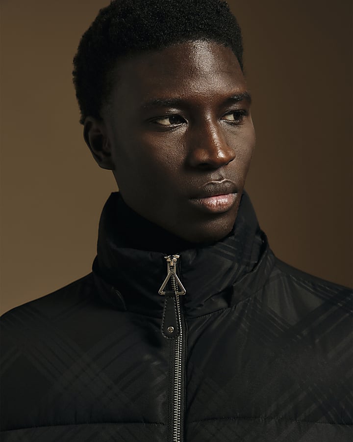 Black Check Hooded Puffer Jacket