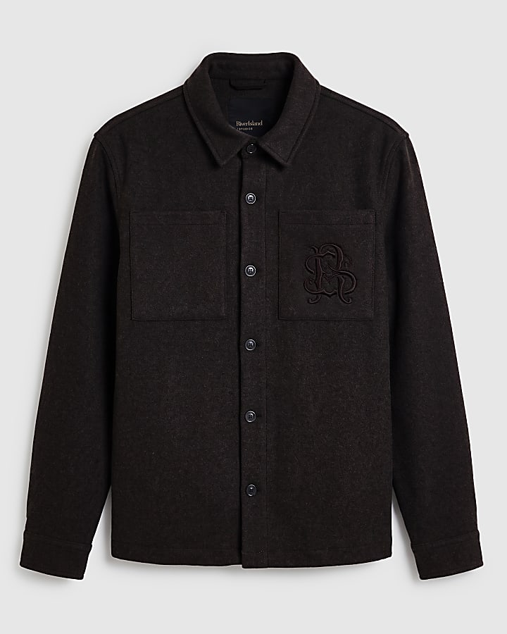 Brown Cotton Embroidered Overshirt