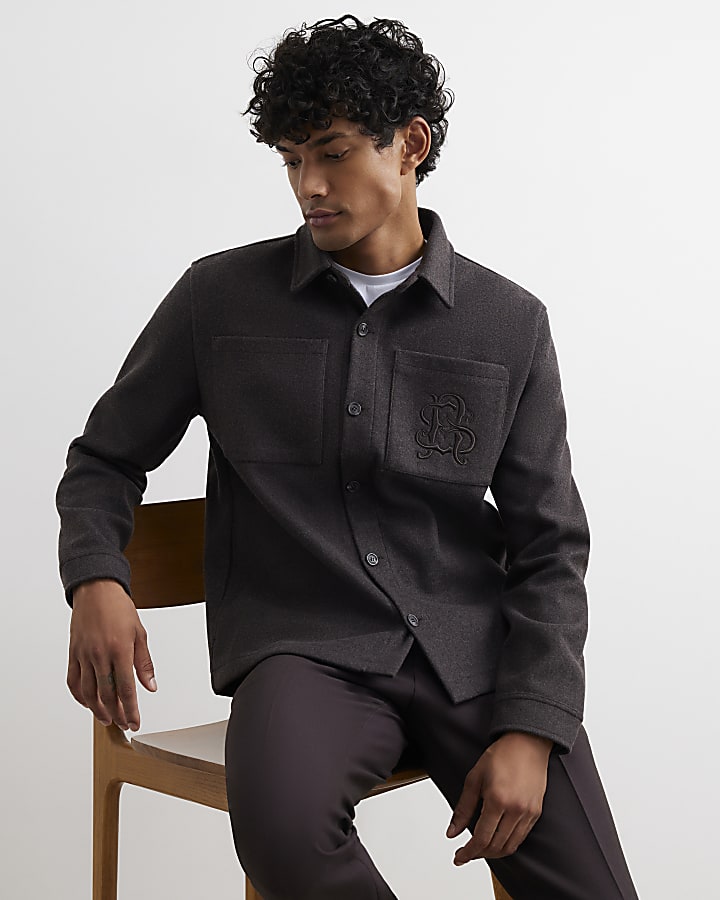 Brown Cotton Embroidered Overshirt