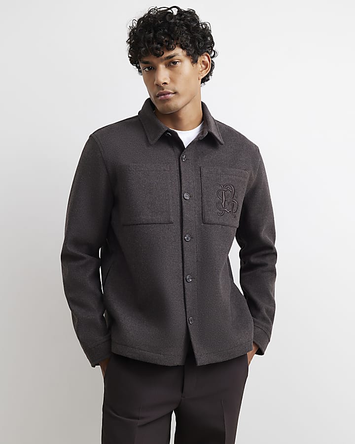 Brown Cotton Embroidered Overshirt